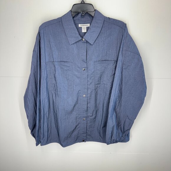 NWOT Athleta Lunar Shine Button Down Shirt in Dark Rinse - Picture 2 of 11